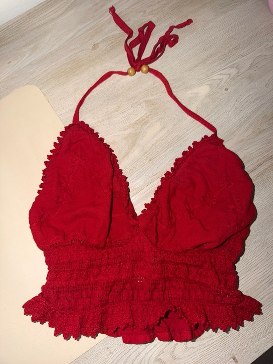 Tops - Red Crochet Halter Crop Top